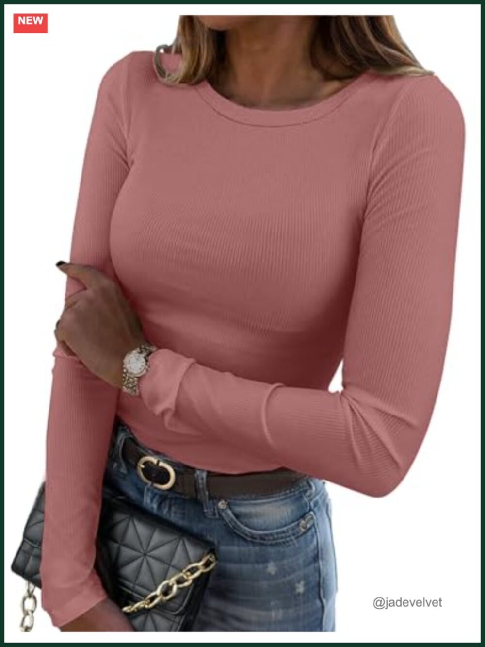 Ribbed Knit Long Sleeve Slim Fit Crewneck Basic Tee